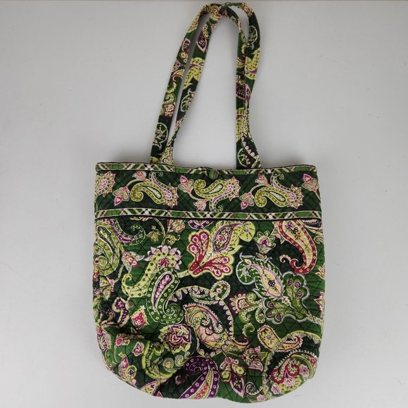 Vera Bradley Handbags - Vera Bradley Shoulder Bag Womens Green Pink Paisley Double Top Handle Quilted